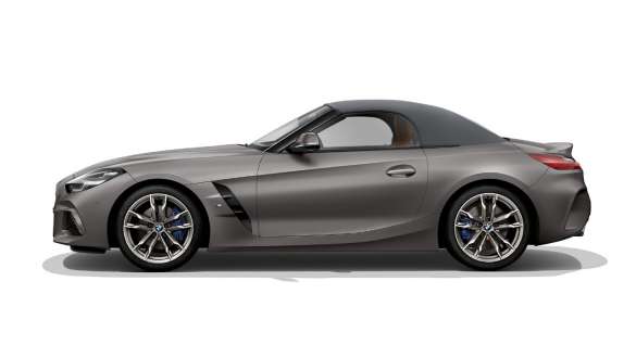 BMW Z4 M40i s dignutim mekim krovom G29 Bočni prikaz M Aerodynamics paketa BMW-a Z4 M40i G29 2019 BMW Individual Frozen Grey metalik boje