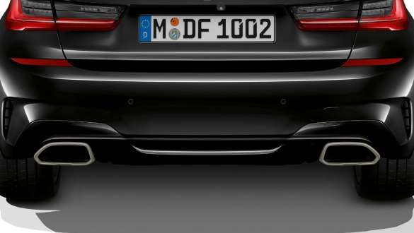 Ekskluzivne obloge ispušnih cijevi BMW M340i xDrive Limuzina G20 2020 BMW M340i xDrive Limuzina G20 2020 Sapphire Black metalik ekskluzivne obloge ispušnih cijevi krupni plan