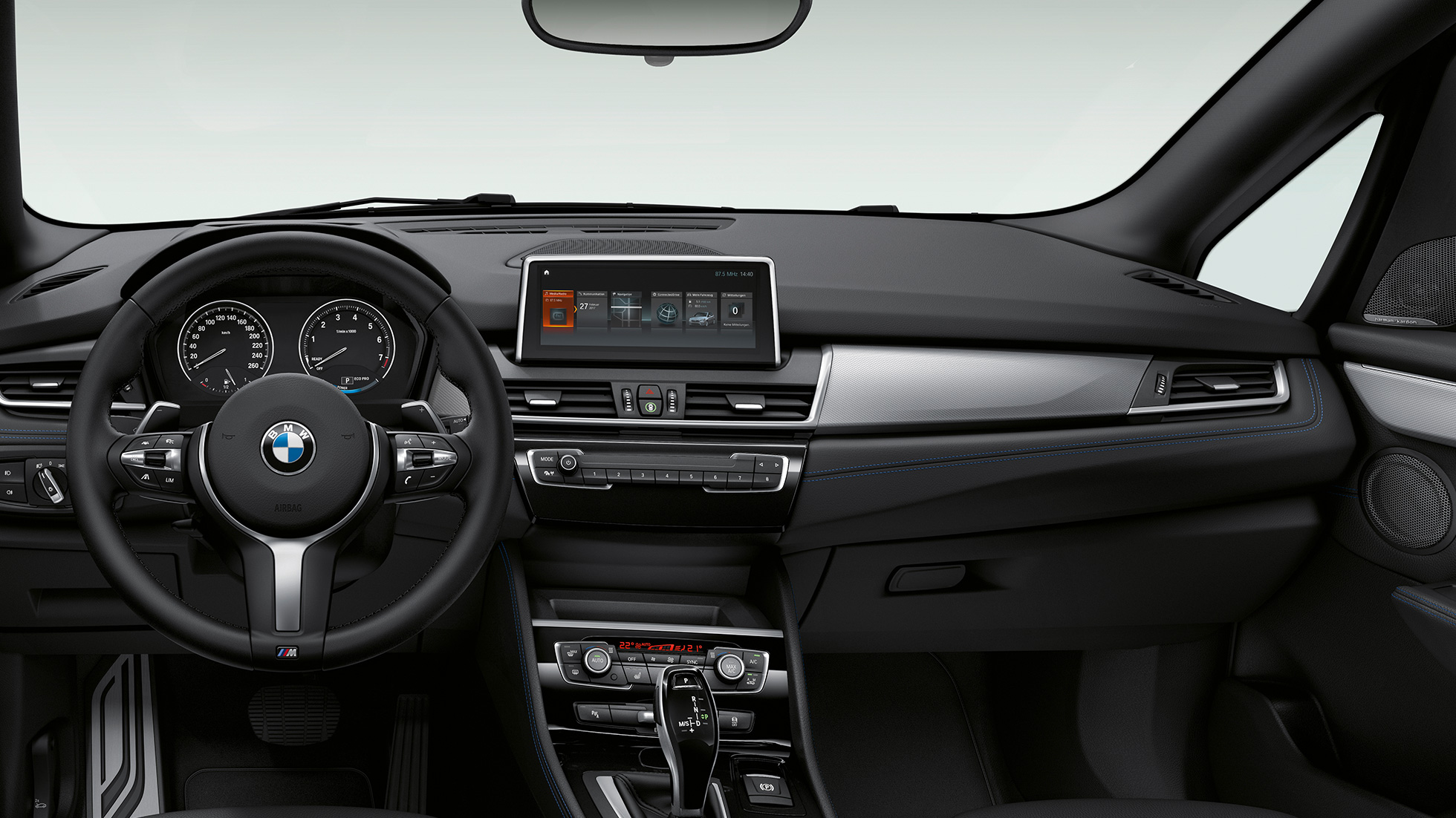 Kokpit BMW-a serije 2 Active Tourer Model M Sport Unutrašnjost s kokpitom BMW-a serije 2 Active Tourer 220d xDrive Model M Sport F45 2018