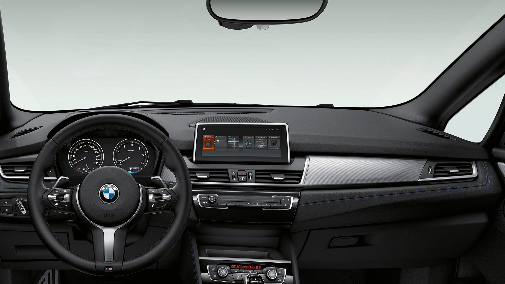 Kokpit BMW-a serije 2 Gran Tourer Model M Sport Unutrašnjost s kokpitom BMW-a serije 2 Gran Tourer 220d xDrive Model M Sport F46 2018