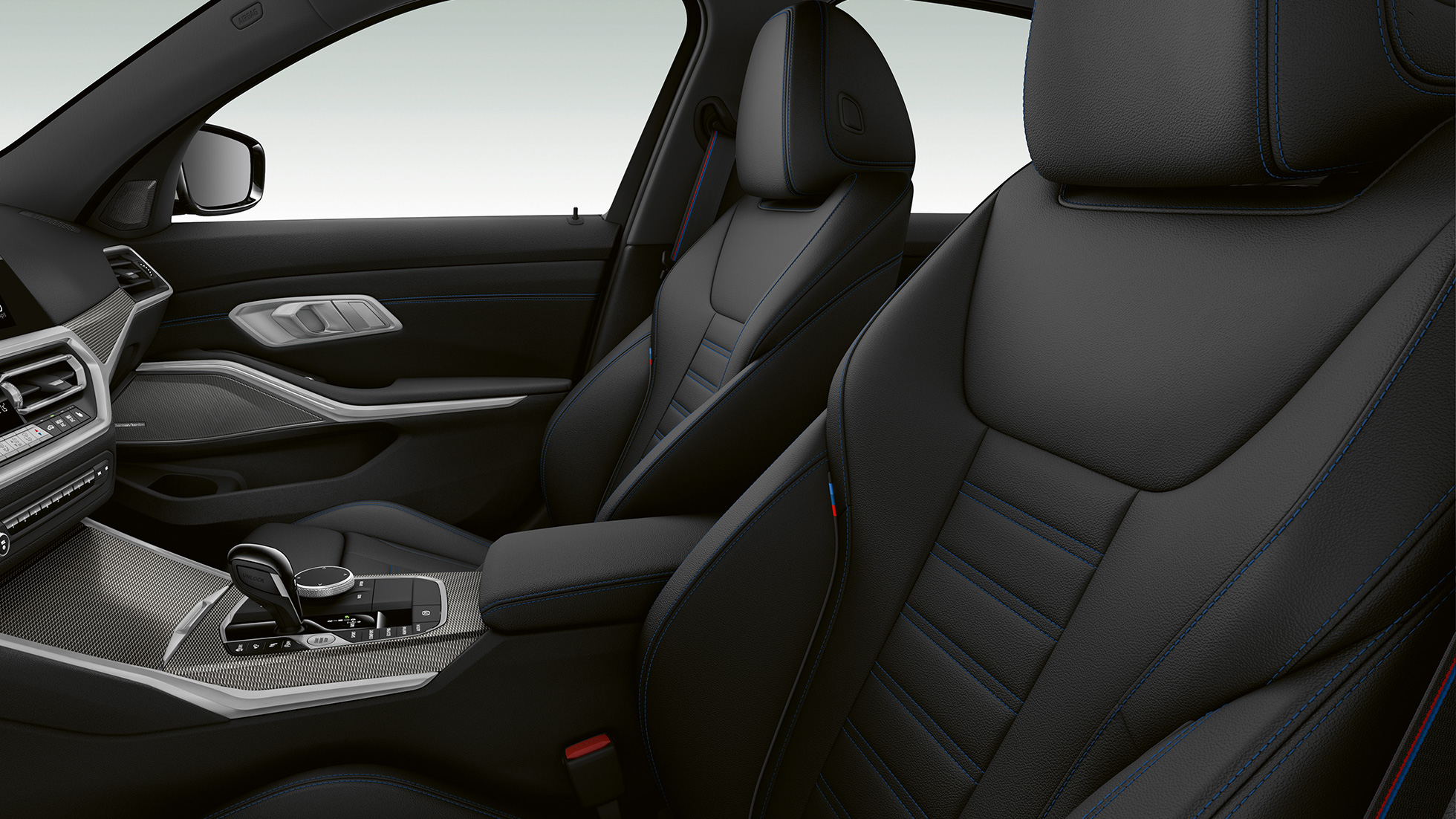 BMW serije 3 Limuzina, Model M Sport prednja sjedala Bočni detaljan prikaz prednjih sjedala BMW-a serije 3 Limuzina sa značajkama modela M Sport.