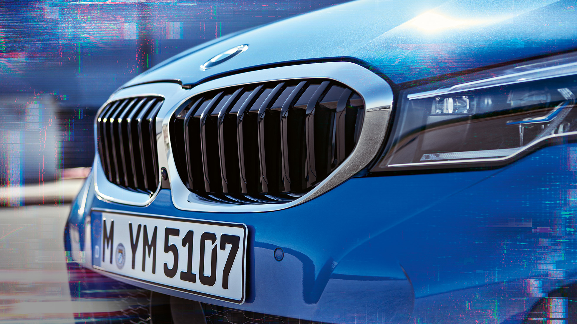 BMW serije 3 limuzina, dvostruka rešetka maske. Detaljan bočni prikaz na dvostruku rešetku maske BMW-a serije 3 Limuzina.