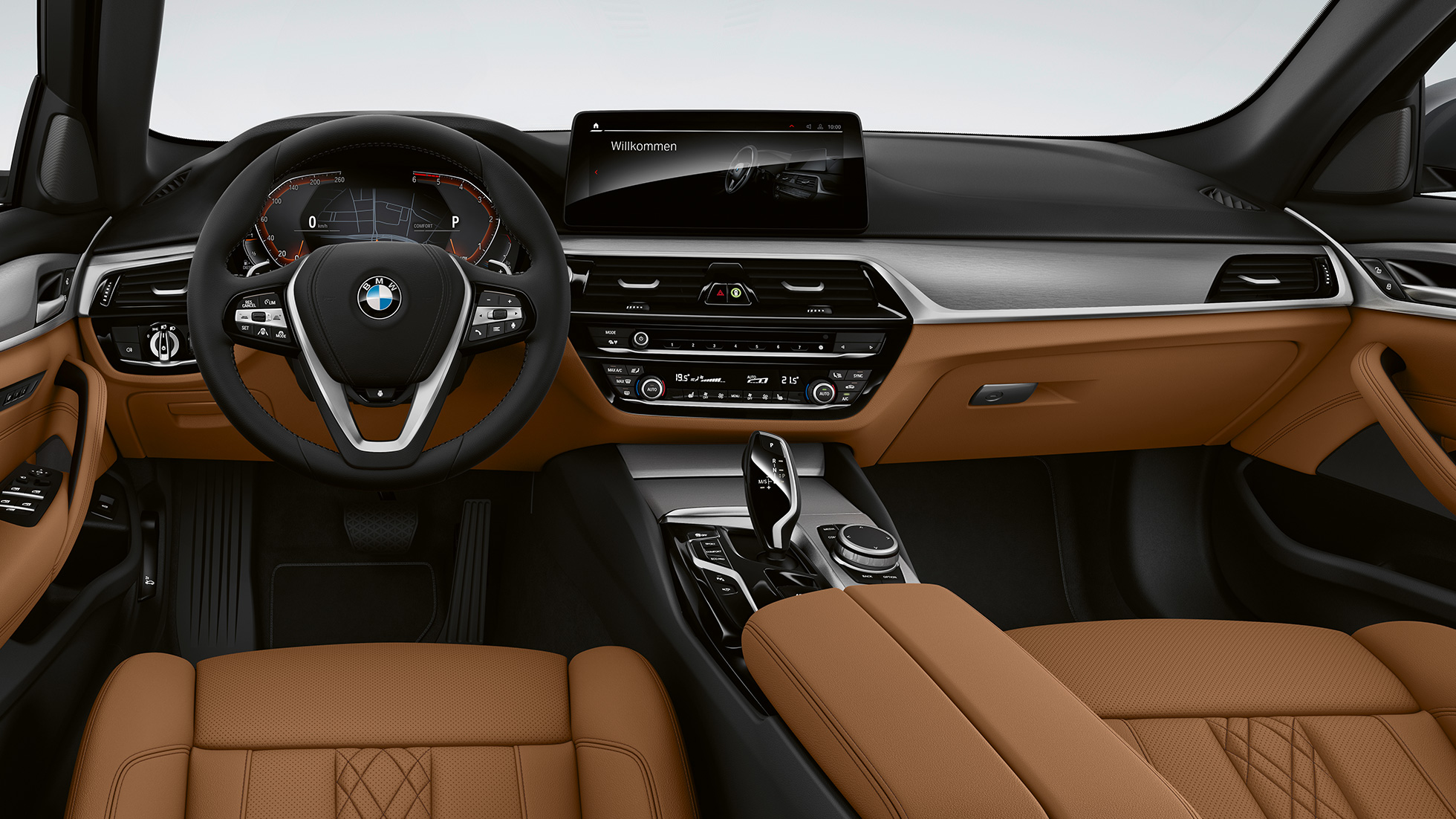 Kokpit BMW serije 5 limuzina G30 Osnovna oprema Kokpit BMW serije 5 limuzina 540i G30 2020 Osnovna oprema Sensatec Cognac unutrašnjost