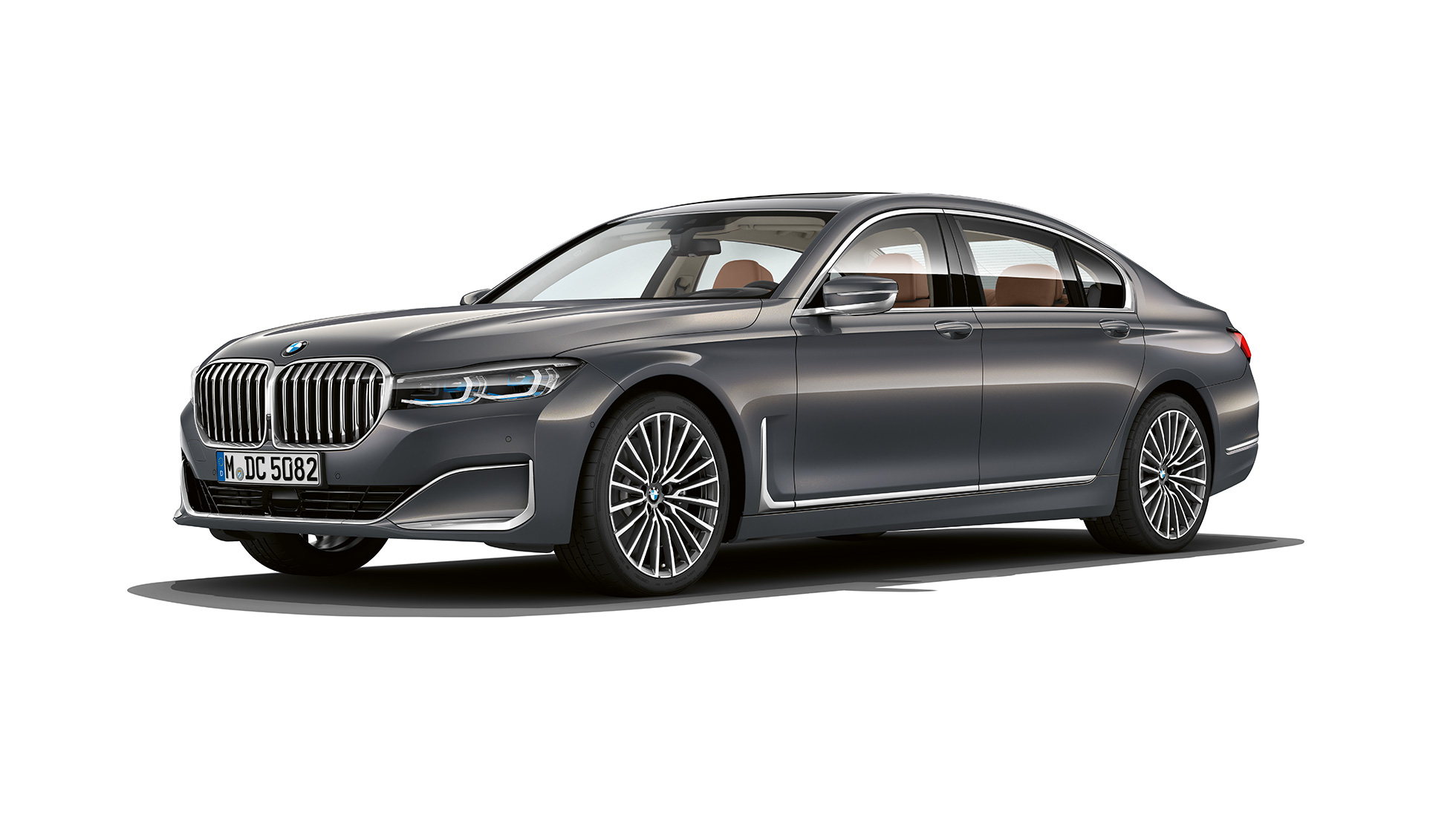 BMW serije 7 Limuzina s opcijom Exterior Design Pure Excellence, tročetvrtinski prednji prikaz Sivi BMW serije 7 Limuzina s opcijom Exterior Design Pure Excellence u tročetvrtinskom prednjem prikazu