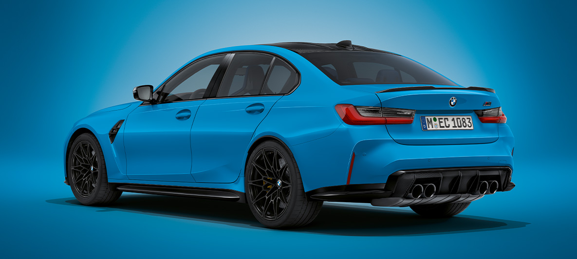 BMW M3 limuzina BMW Individual Mexico Blue metallic G80 2021 tročetvrtinski pogled straga u mirovanju BMW M3 limuzina BMW Individual Mexico Blue metallic G80 2021 tročetvrtinski pogled straga u mirovanju