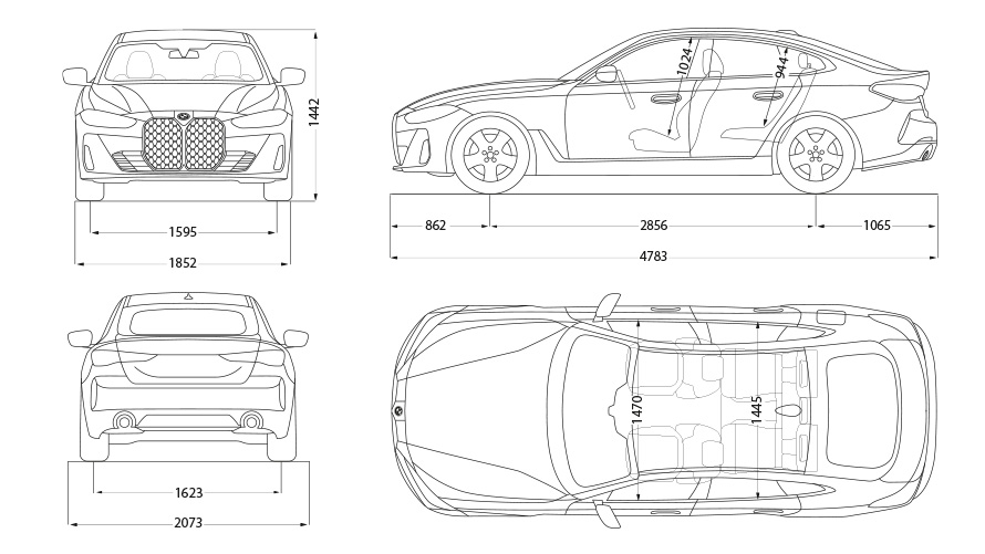 Skica tehničkih podataka BMW-a serije 4 Gran Coupé G26 Skica tehničkih podataka BMW-a serije 4 Gran Coupé G26
