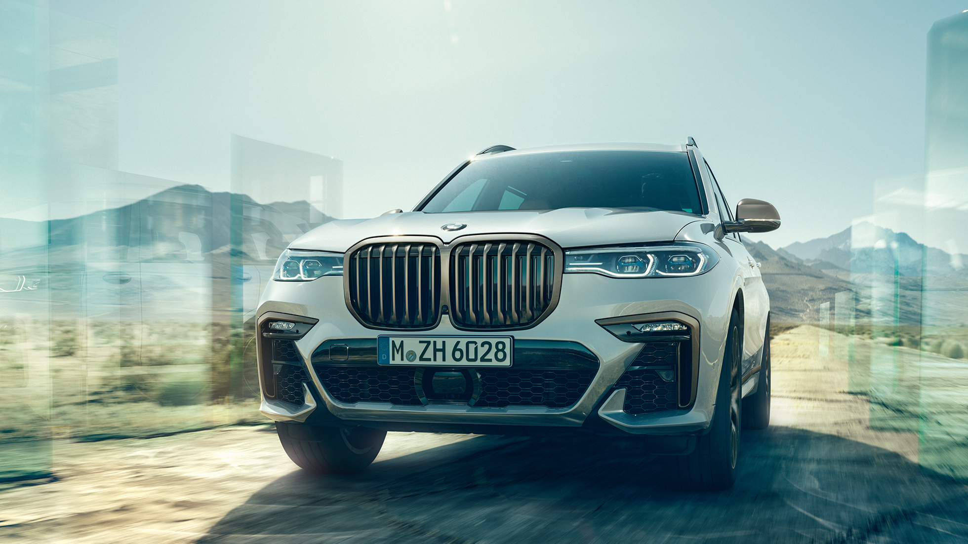 BMW X7 M50d, prikaz prednjeg kraja BMW X7 M50d u Mineral White boji, prikaz prednjeg kraja, G07, 2019