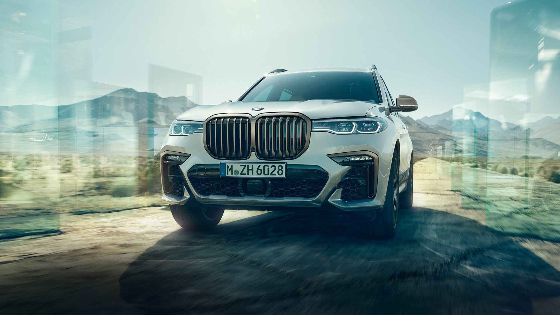BMW X7 M50d , prikaz prednjeg kraja BMW X7 M50d u Mineral White boji, prikaz prednjeg kraja, G07, 2019