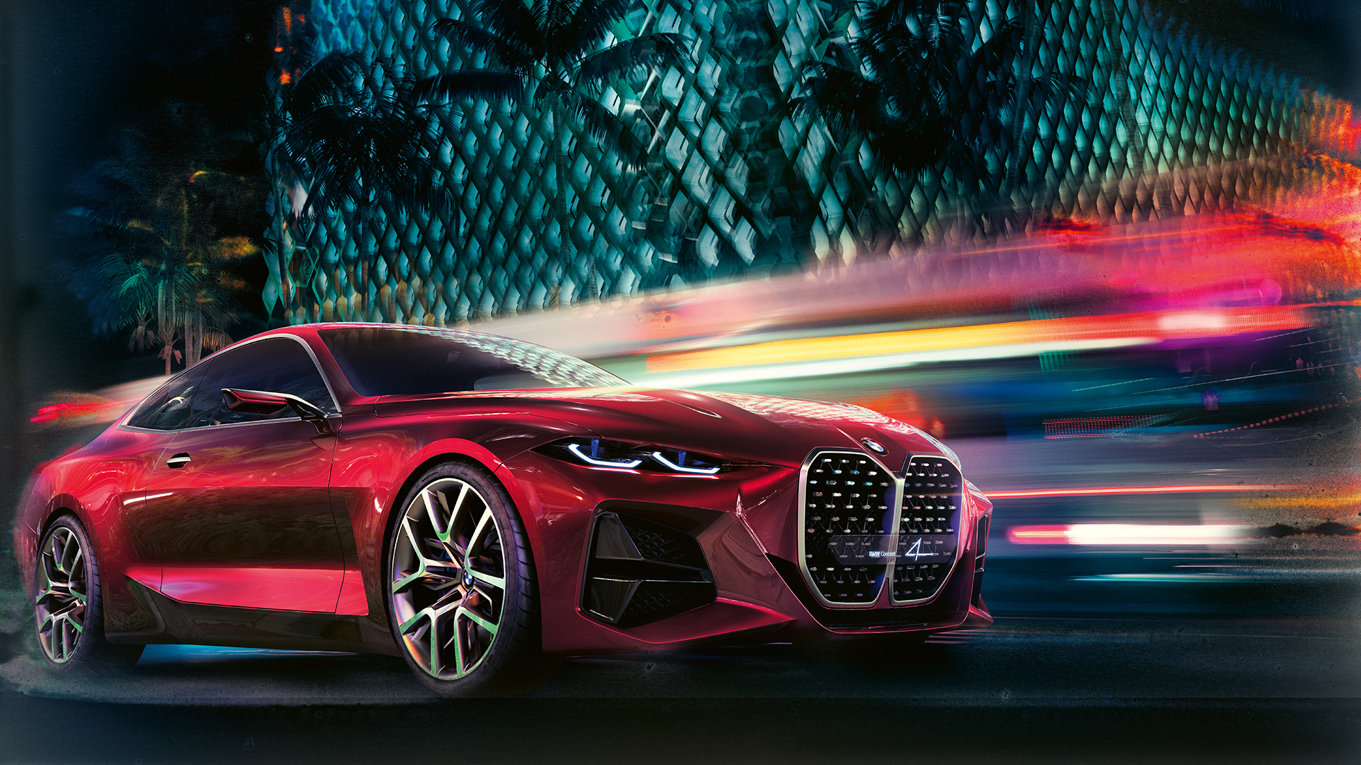 BMW Concept 4 tročetvrtinski prednji pogled BMW Concept 4 Forbidden Red dizajn vanjštine tročetvrtinski prednji pogled