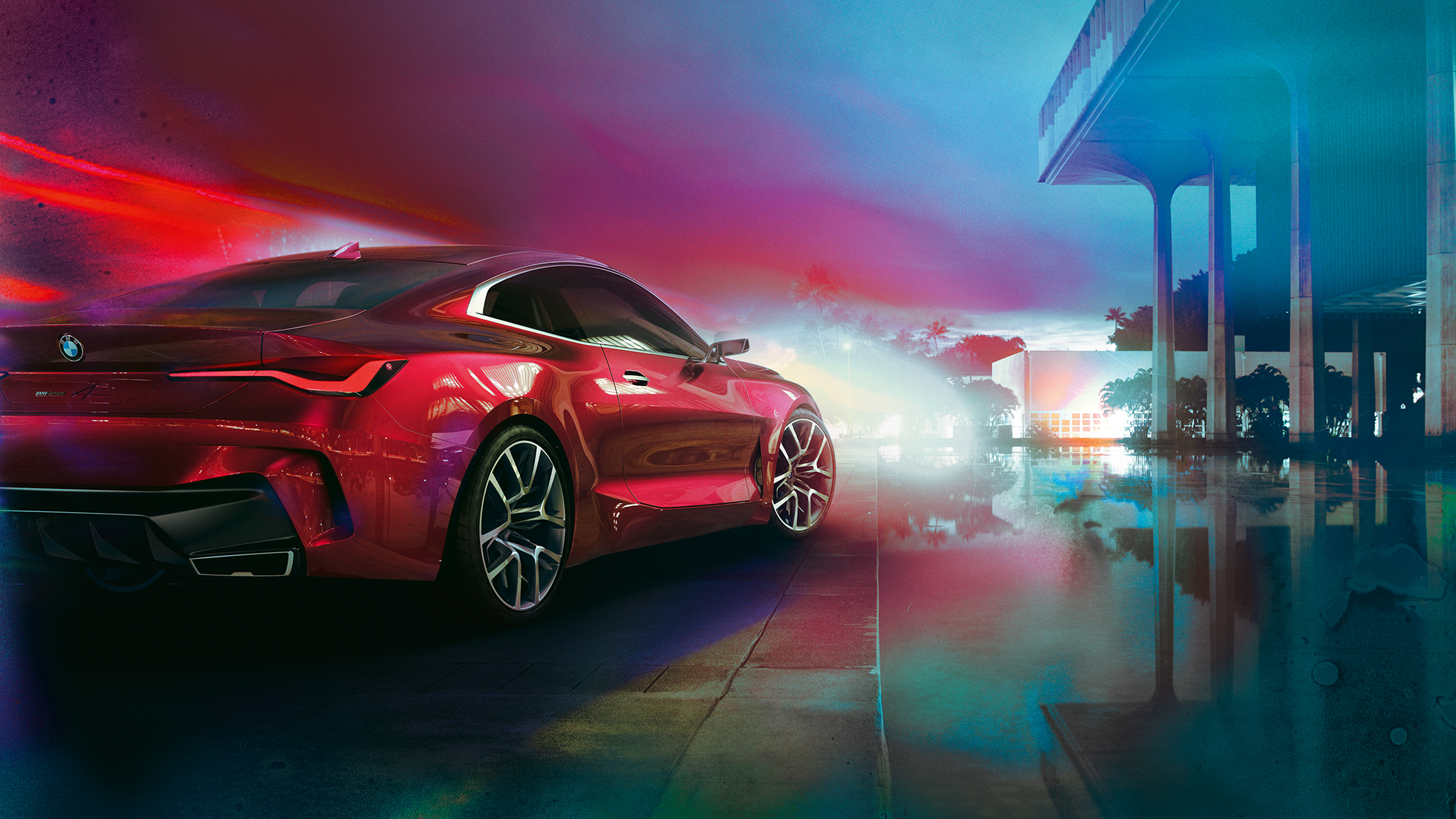 BMW Concept 4 tročetvrtinski stražnji pogled BMW Concept 4 Forbidden Red dizajn vanjštine tročetvrtinski stražnji pogled