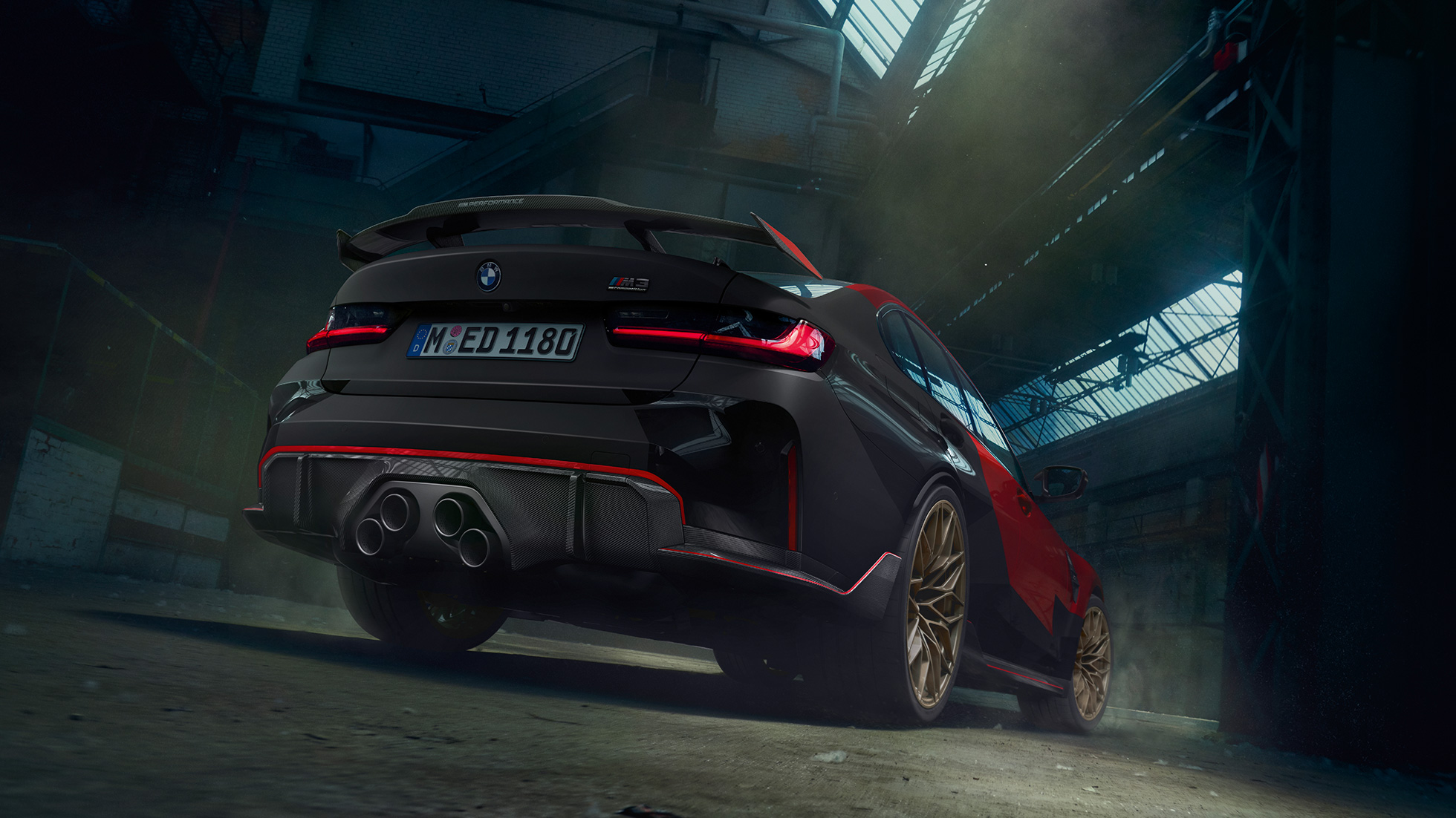 BMW M3 G80 tročetvrtinski stražnji prikaz BMW M Performance dijelovi BMW M3 G80 tročetvrtinski stražnji prikaz